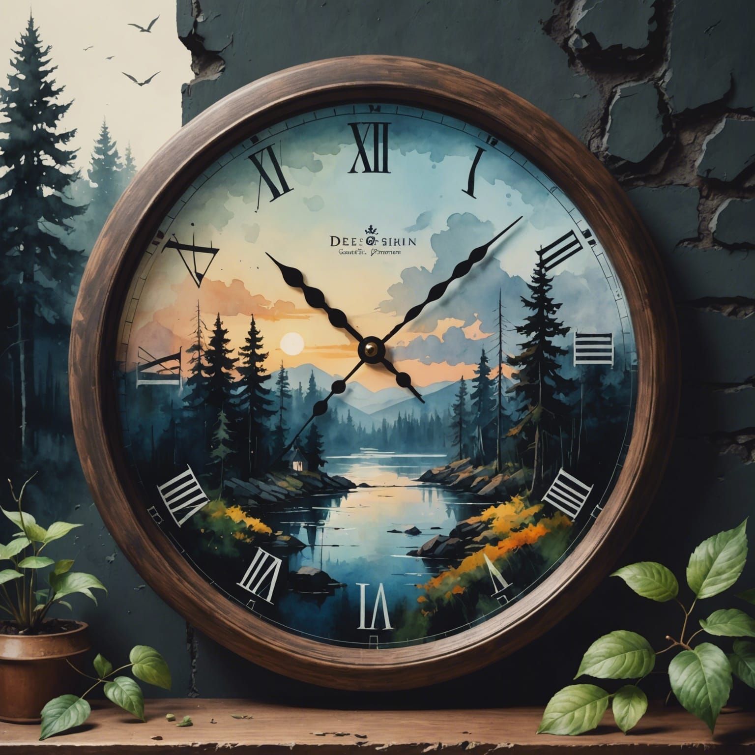 Watercolor Wall Clock Painting in Shishkin Style