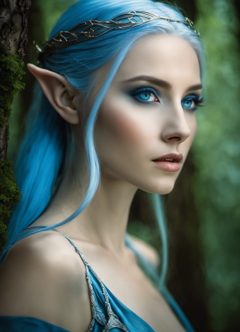 An award winning photo of a hauntingly beautiful female Elf, soft face ...