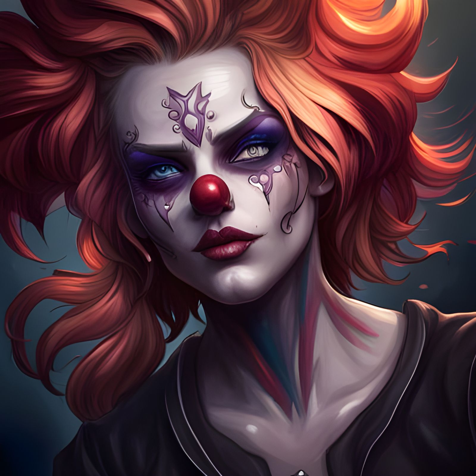 Draw a female gothic clown head and shoulders portrait, 8k resolution ...