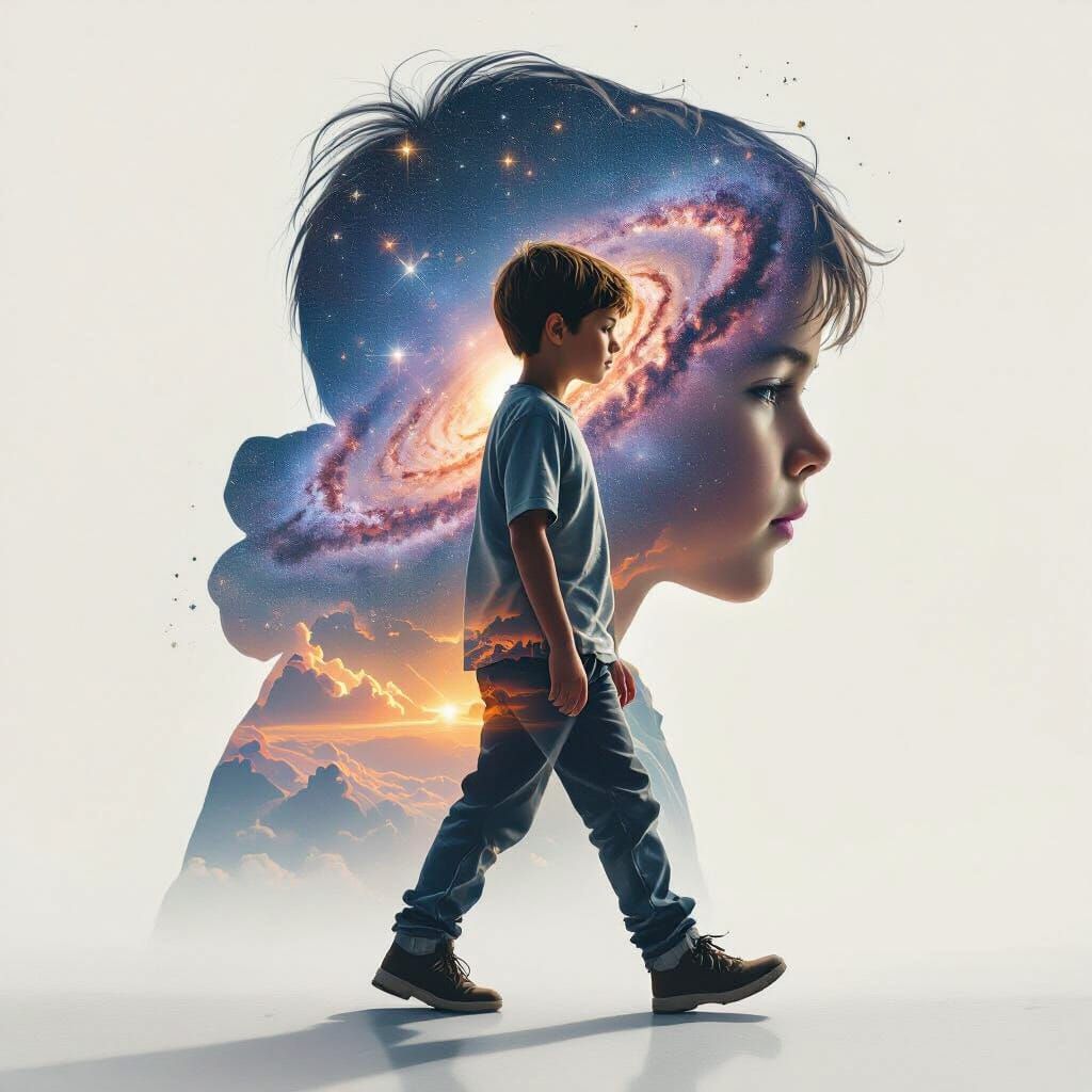 Boy with Galaxy Silhouette in Atmospheric Digital Art