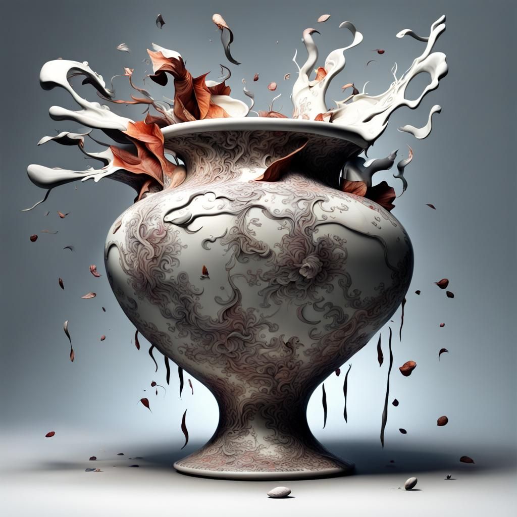 a cracking vase falling breaking moment hyperdetailed fantastical AI