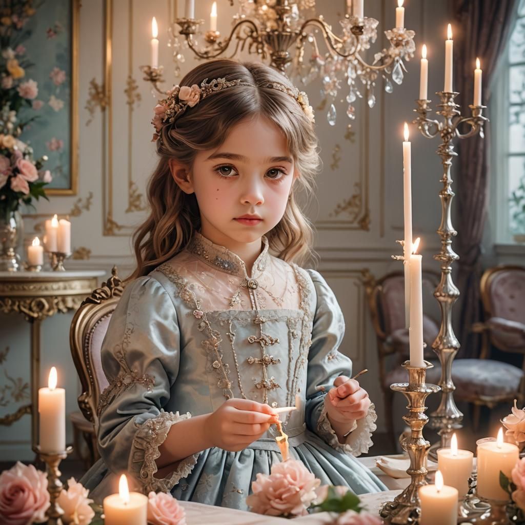 Anime Girl Lighting Candles in Victorian Parlor