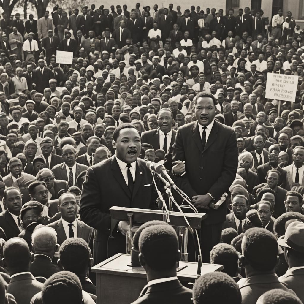 Black and white photograph, Martin Luther King Jr. in the 19...