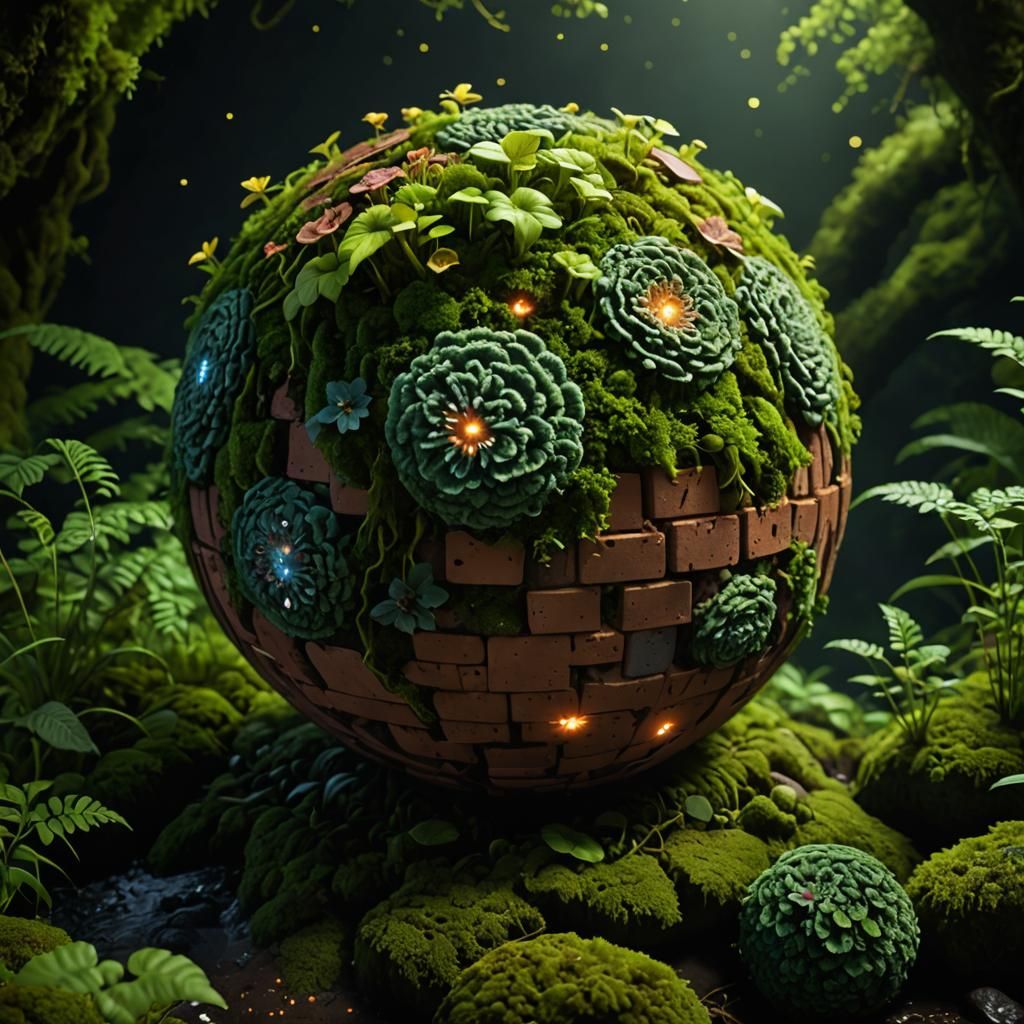 Mossy brick sphere