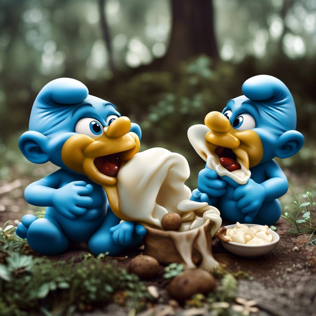 smurfs eating a baby - AI Generated Artwork - NightCafe Creator