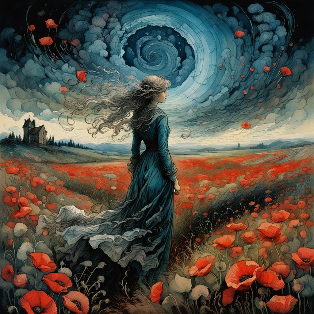 Woman in a poppy field  by @Vochomurka