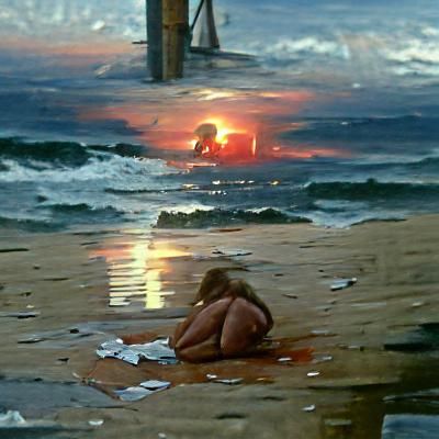 sad moment of heart breaking on the sunset in the beach