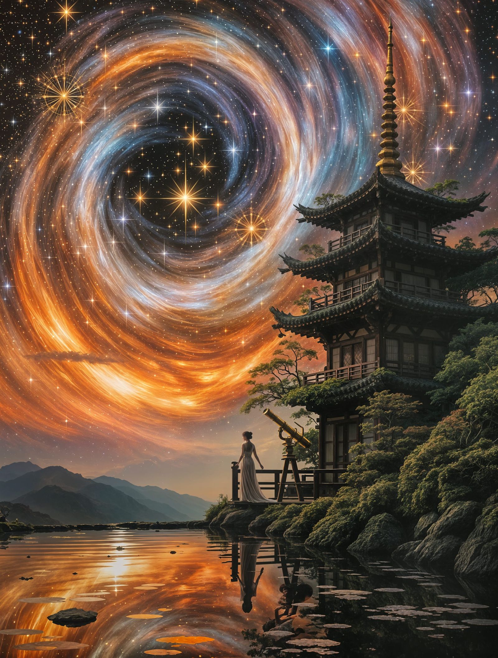 Ethereal Japanese Maiden Amidst Cosmic Whispers