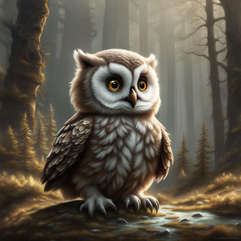 a baby owl  precision matte painting fantasy