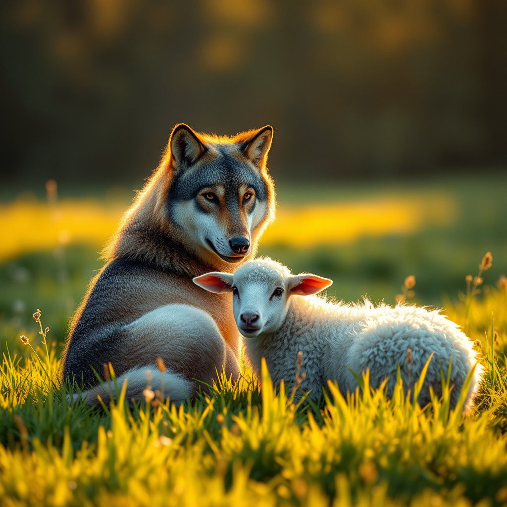 Wolf and Sheep: A Harmonious Meadow Scene