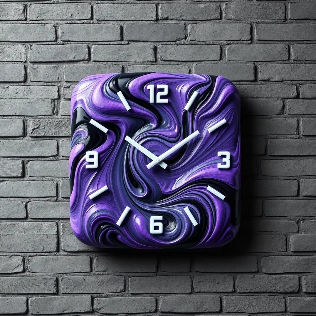 Swirly Purple And Black Clock