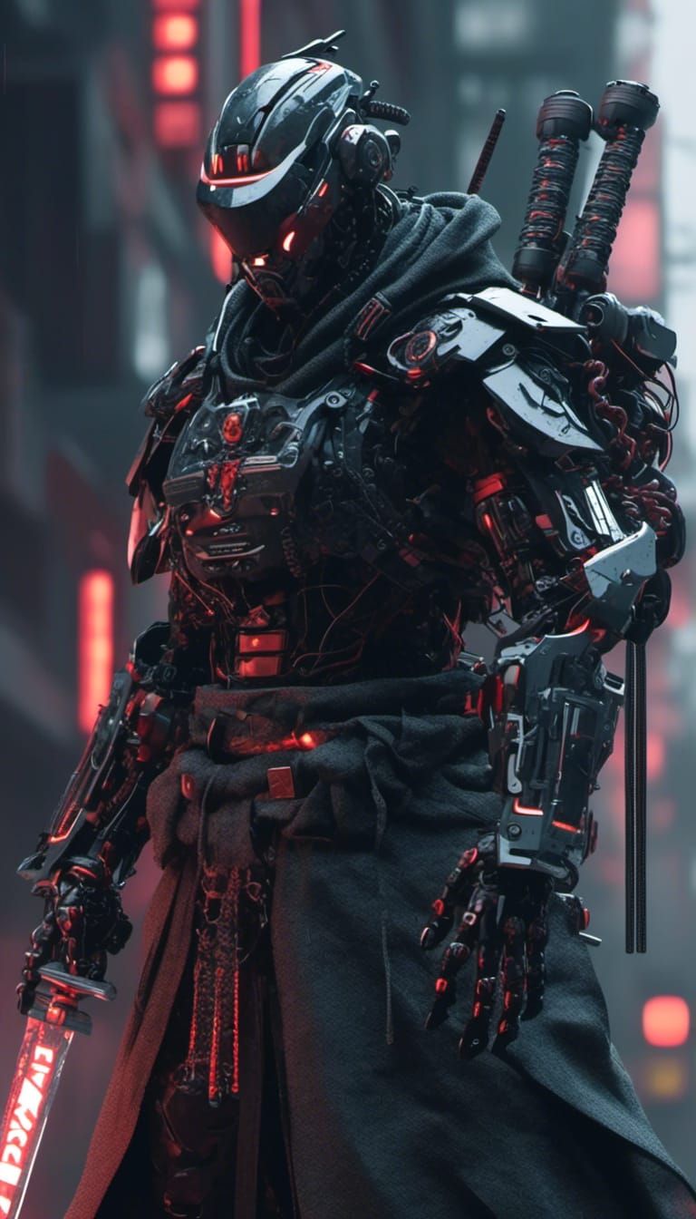 3D cinematic techwear cyberpunk cool robot, sharp, clean, winder, big sword, samurai<lora:M-TechwearCyberpunk:1.0>