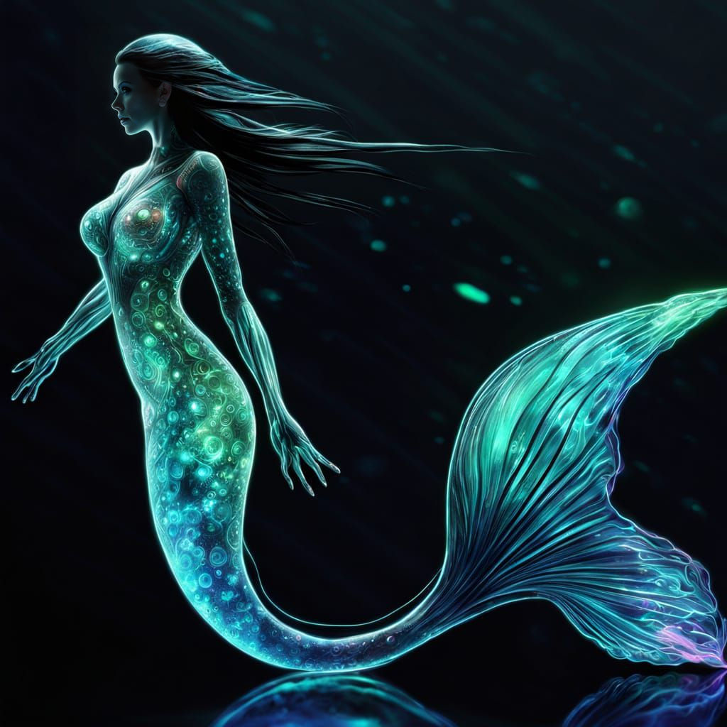 Mermaid fractal Bioluminescence  by @Artificial Intelligence Artist