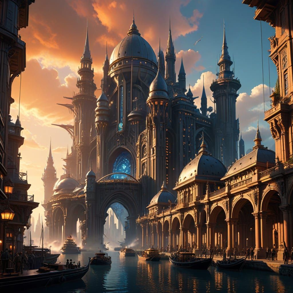 Majestic Futuristic Megastructure in Warm Golden Light