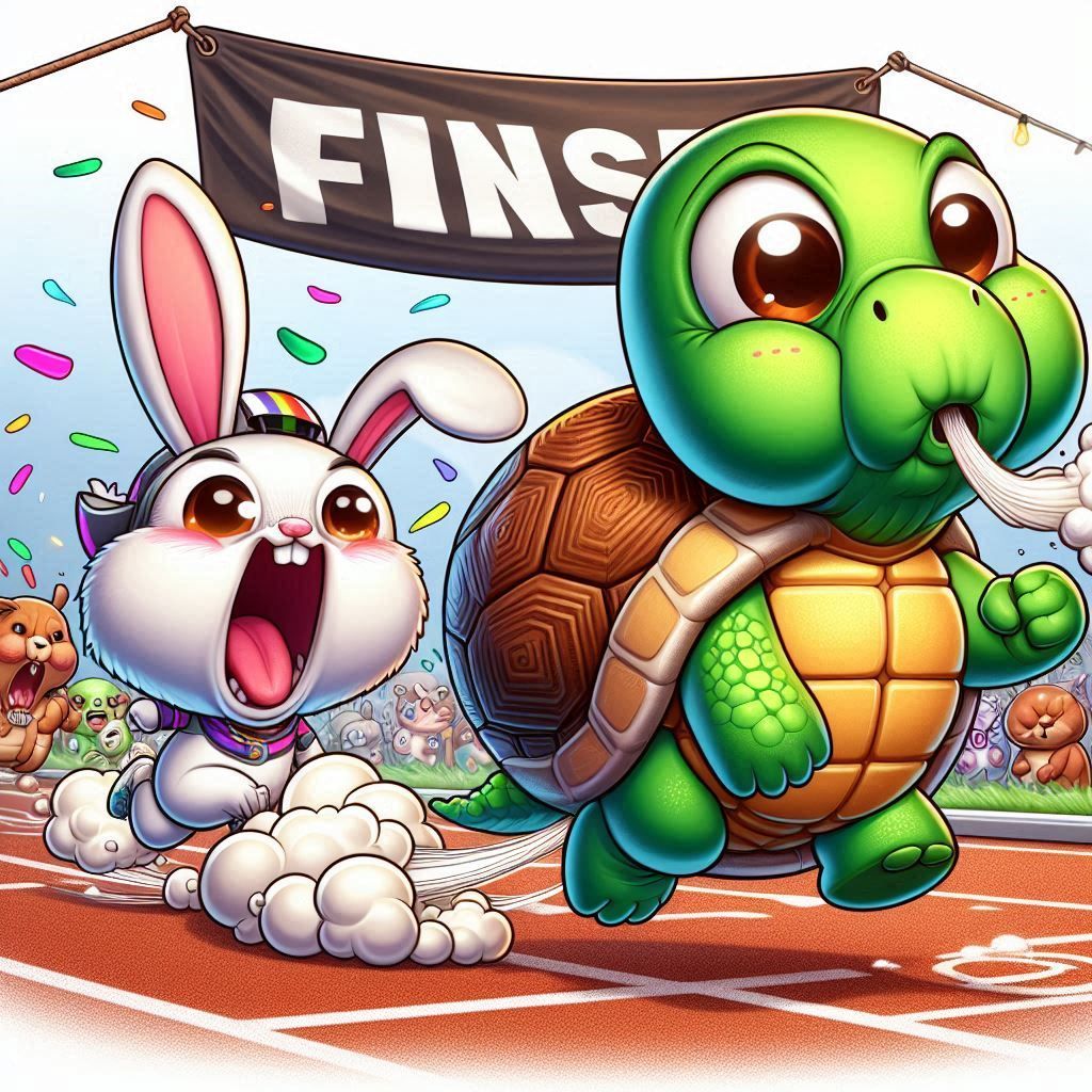 A farting turtle accelerating with high speed and win the ra...