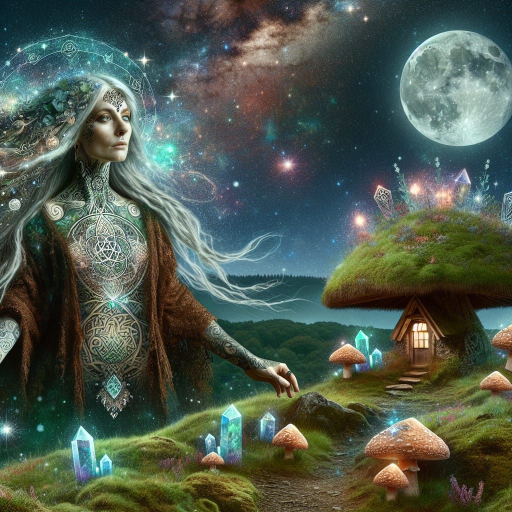 Mystical Celtic Woman in Astral Nightscape
