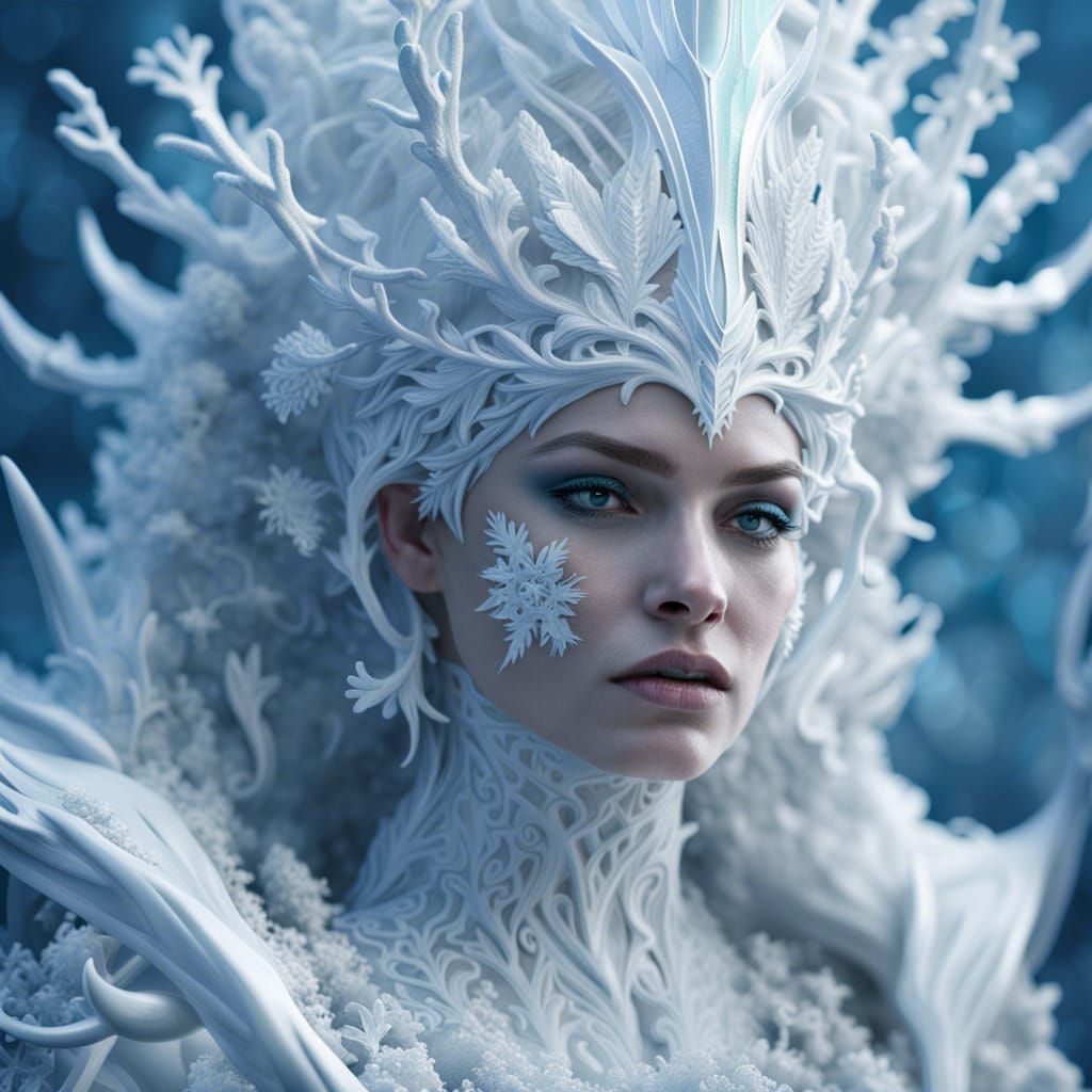 avantgarde fashion shot of frozen queen :: surreal ice white sculptures ...