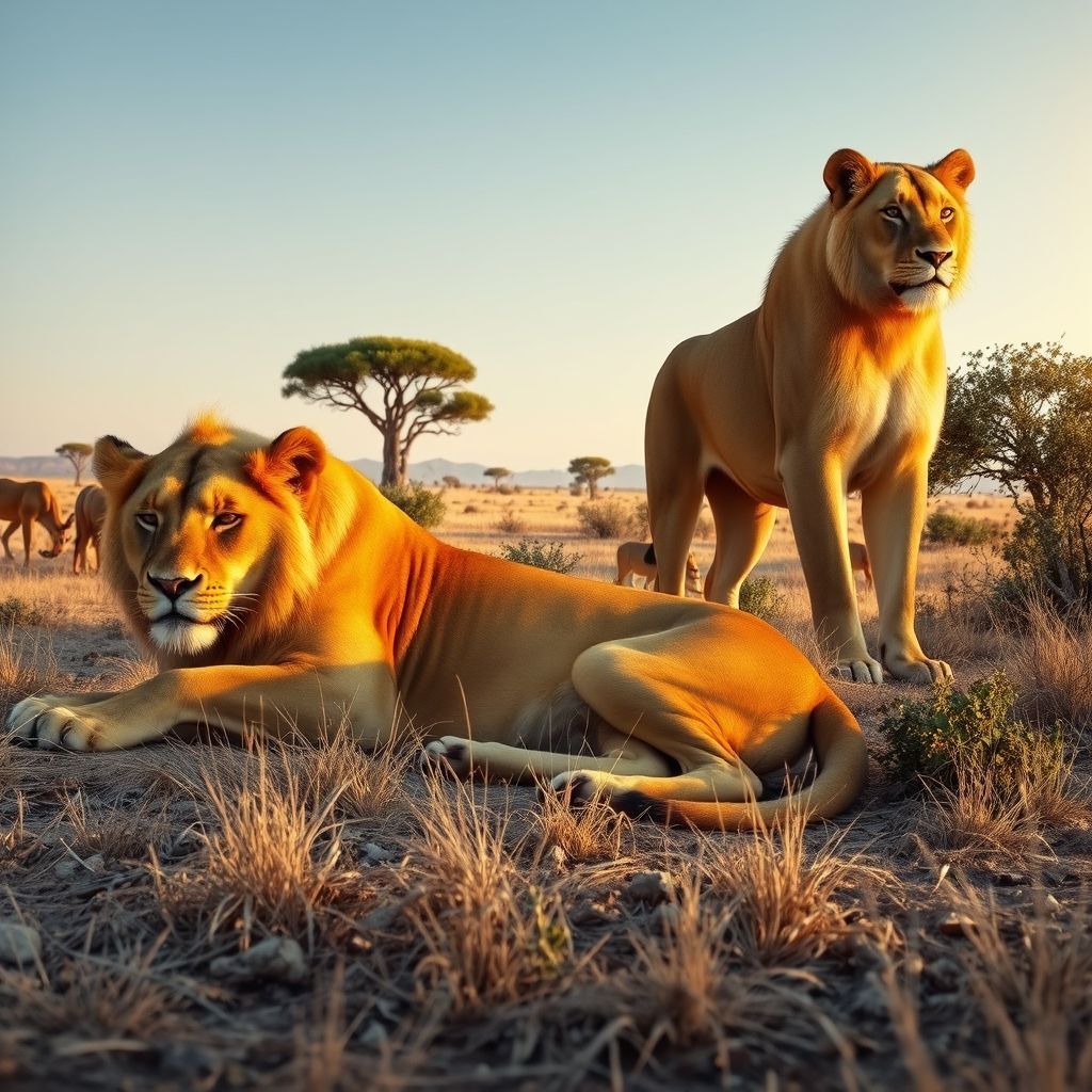 two majestic lions in a serene savannah