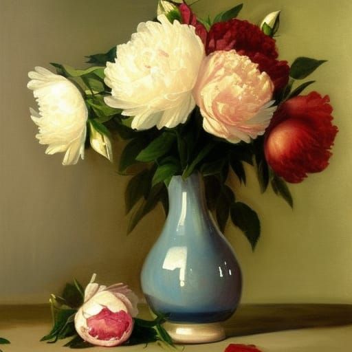 a vase of flowers beautiful peonies and roses and daisy flow...
