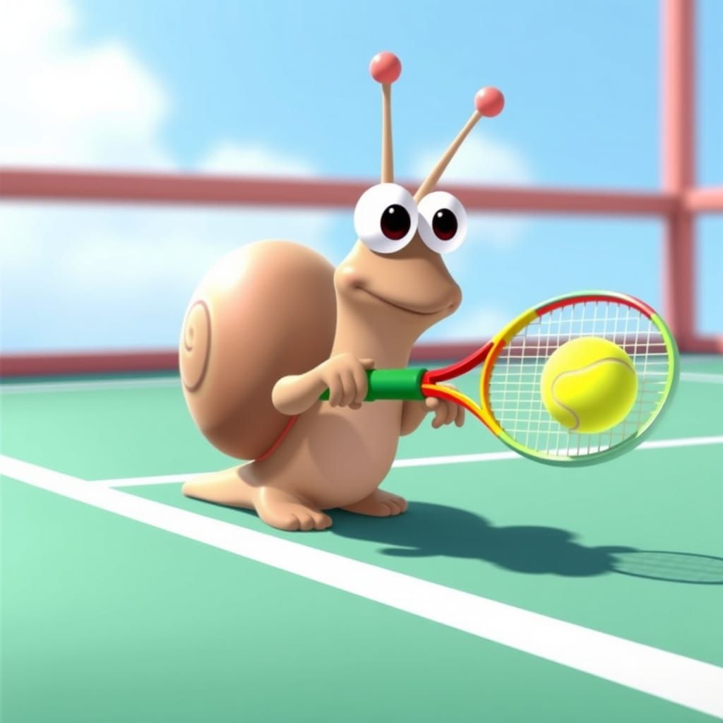 Cartoon pixar style. A snail plays tennis  by @LoscoFiguro