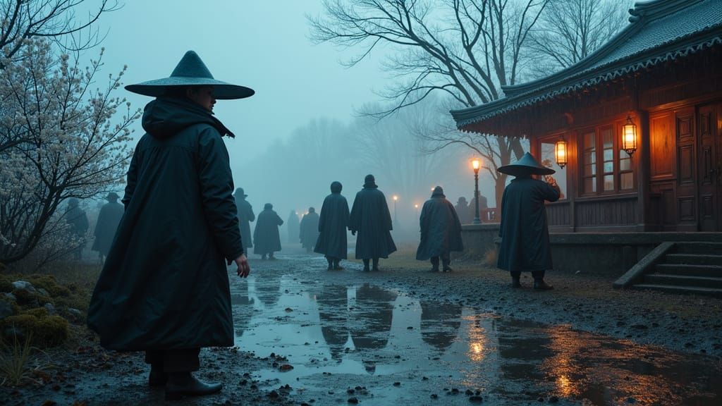 Mysterious Yakuza Witch in Rainy Evening Elegance