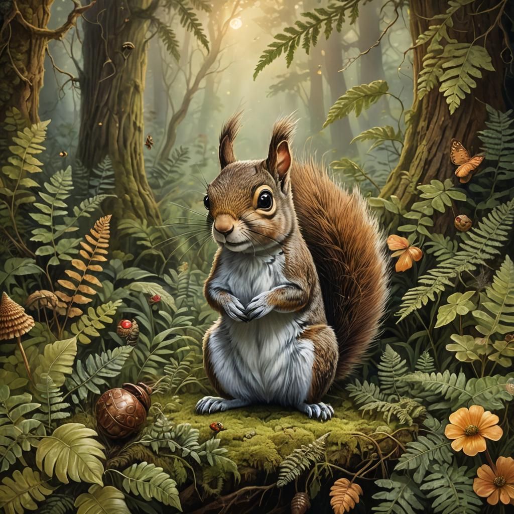 Whimsical Forest Encounter in Dreamlike Style