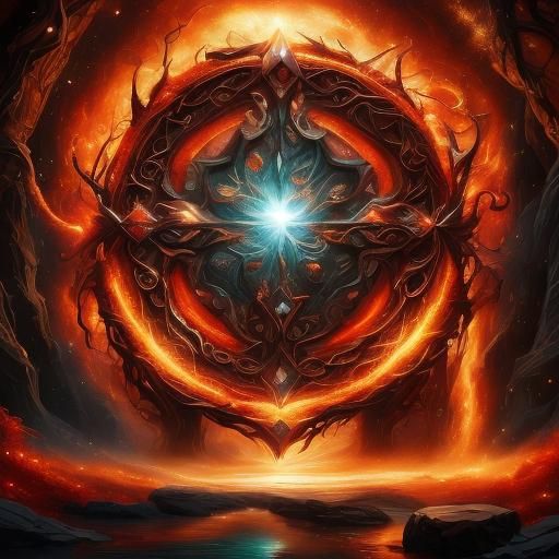 smiling brown-skinned mage elven elf, detailed, vibrant red and black, glowing eyes, sparkly, vibrant red, whorling magic portal background...