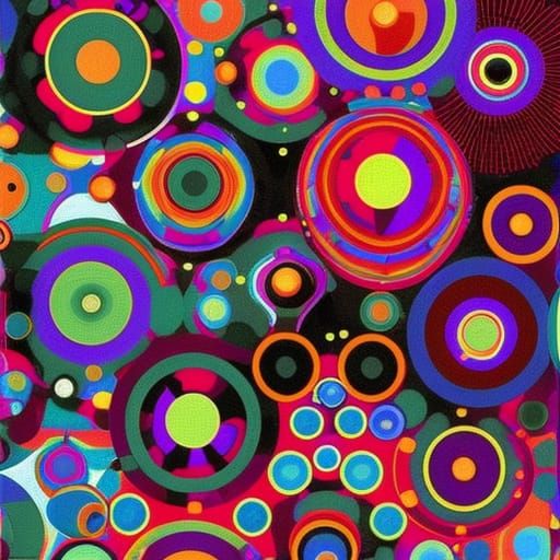 Multi coloured clusters of colourful circles overlapping fin...