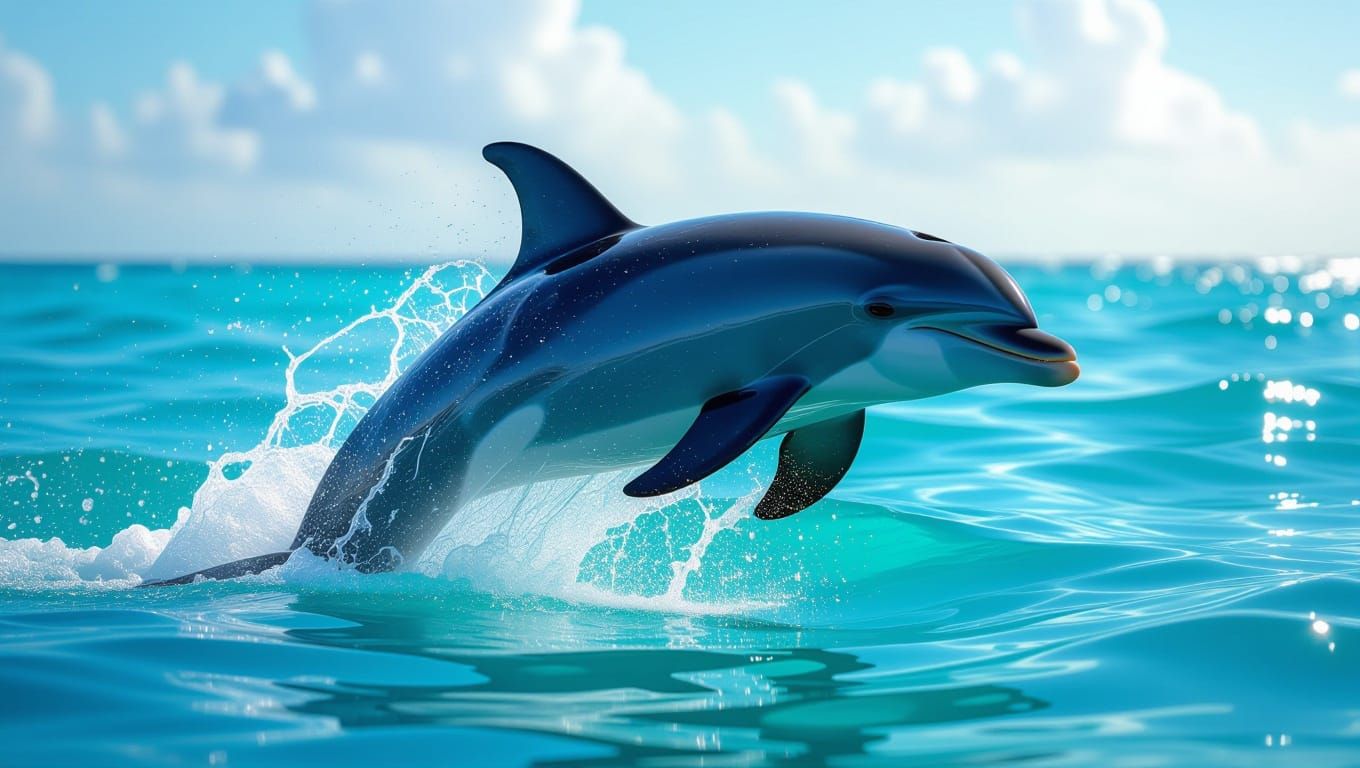 Playful Dolphin Leaps in Sunlight, Digital Art