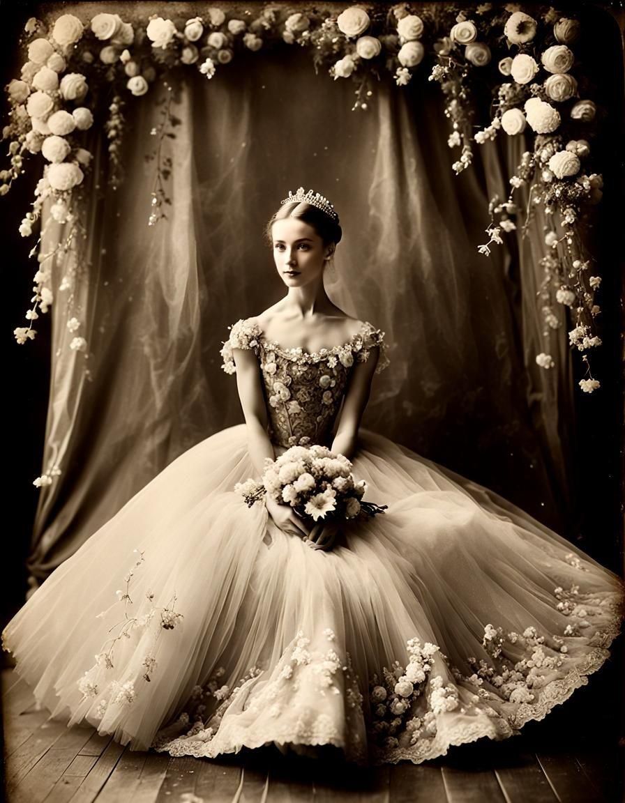 In a tulle dress