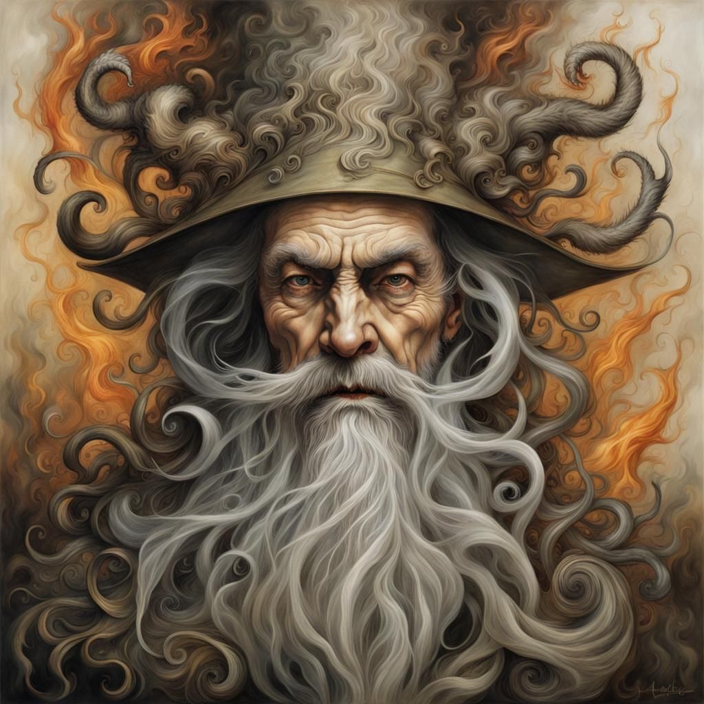 an epic rococo creature made of smoke and fire by Brian Froud. Wizard