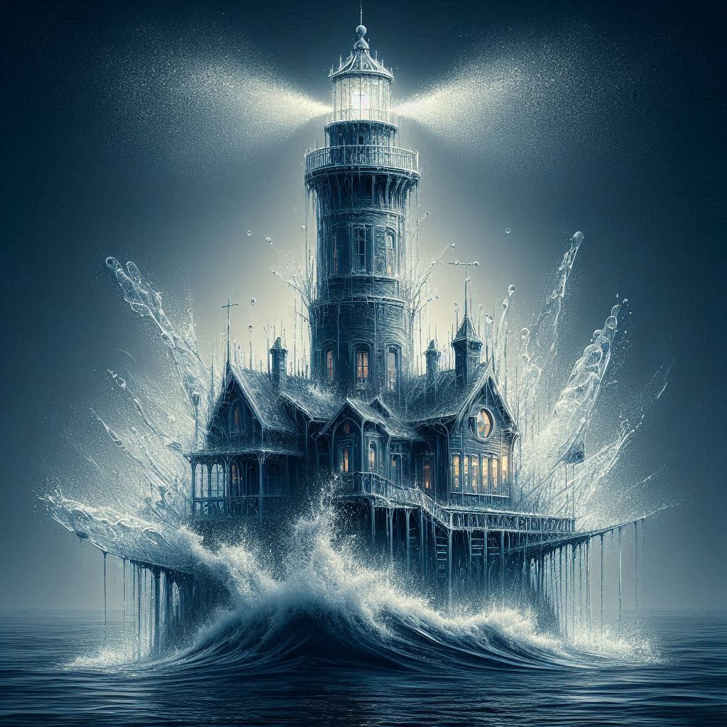 „Majestätischer Leuchtturm: Einsame Insel umringt von tosendem Blau“