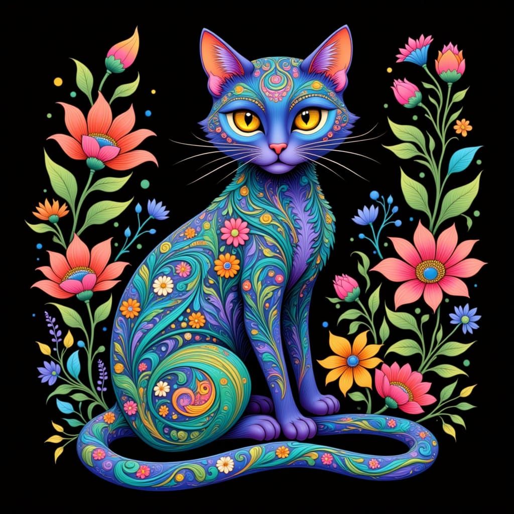 Folk Cat Nouveau  by @ChronoScribe