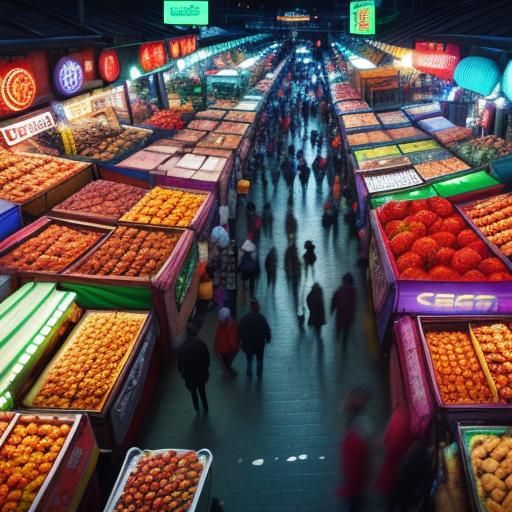 overhead distorted view of busy market scene camden food market many ...