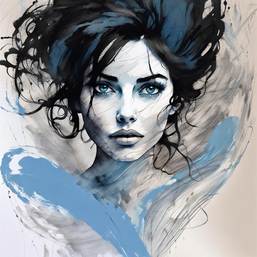 Ink Spill Portrait of Aquarius Goddess