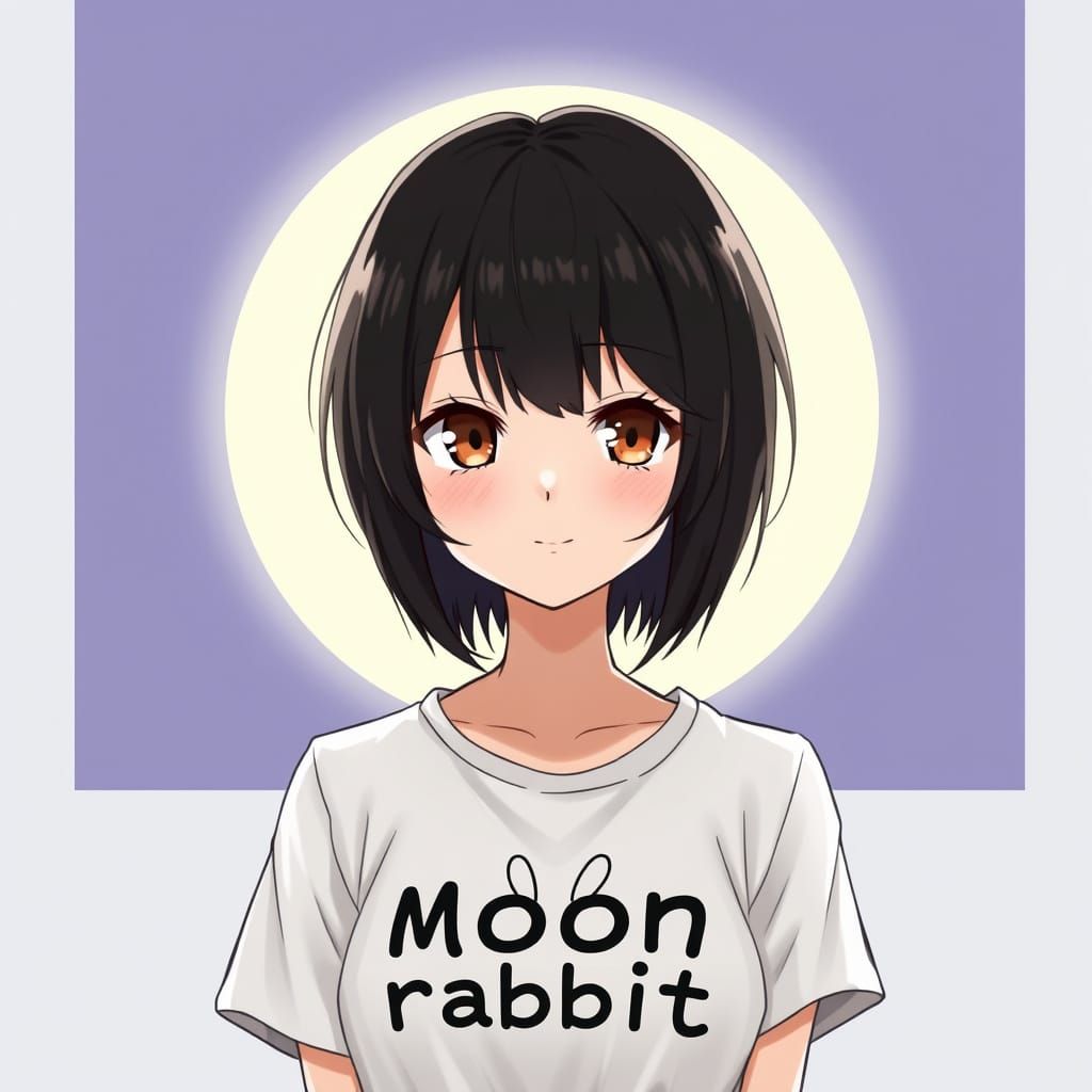 Anime Style Portrait of Woman in Moon Rabbit Tee