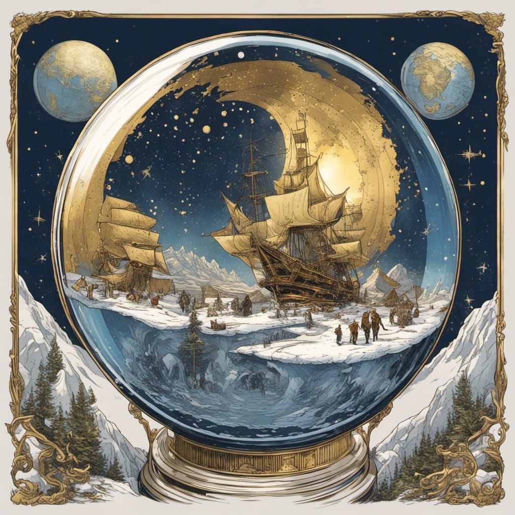 Flat Earth Snow Globe in Comic Book Art Style