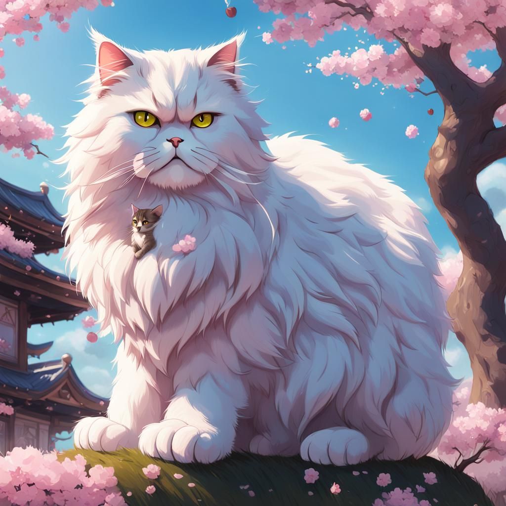 A Huge Persian Cat with Heaviest Furr on a Cherry Blossom Tree - AI ...