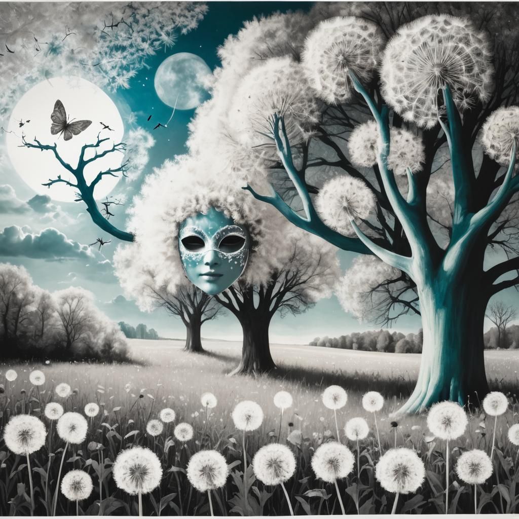 Kids drawing,  dandelion mask,  photogrm rayograph, solariza...