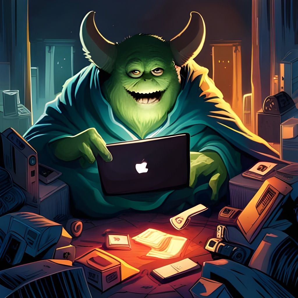 Cute monster working on laptop  by @Chief_Runs-with-scissors