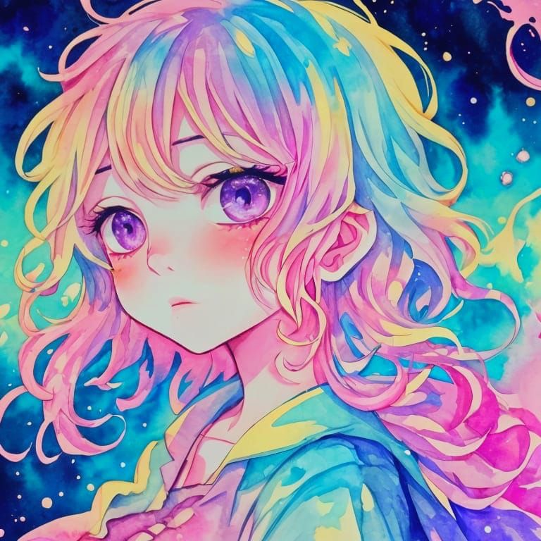 Cosmic Cloud with Alien Ruins in Watercolor Style