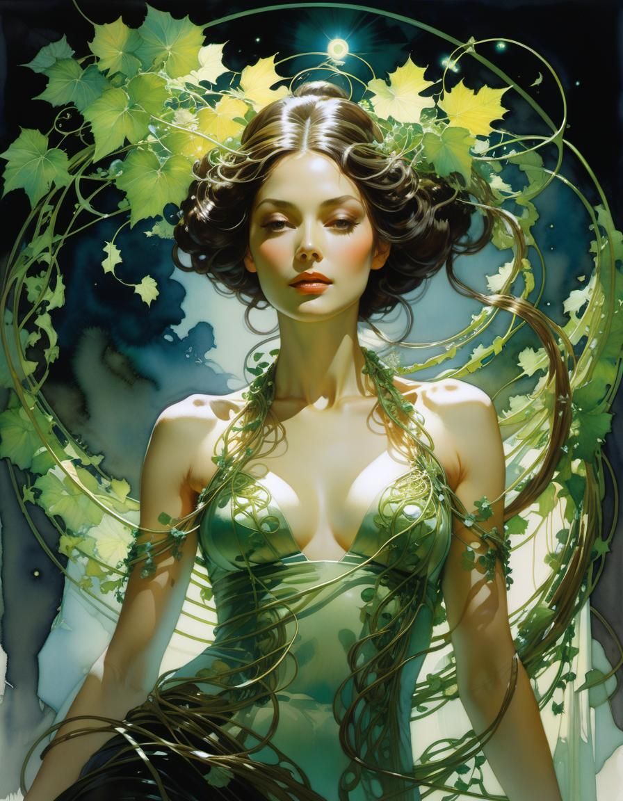 Glowing Cocoon in Whipping Vines: Digital Art