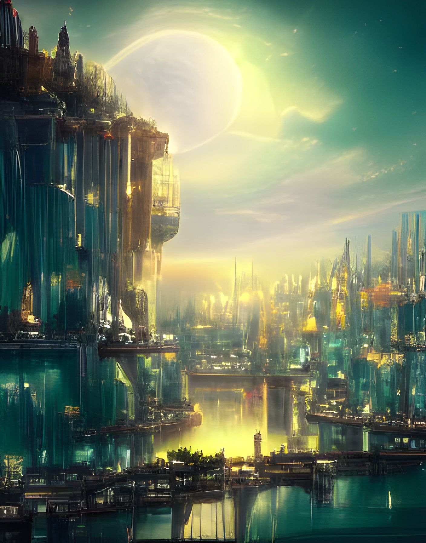 Glass city on the water - AI Generated Artwork - NightCafe Creator