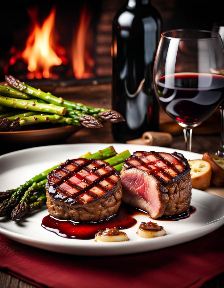 Grilled Filet Mignon Au Jus With Pureed Mushroom Topped Scal...