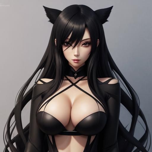 Curvy Black Figure in Anime Manga Style