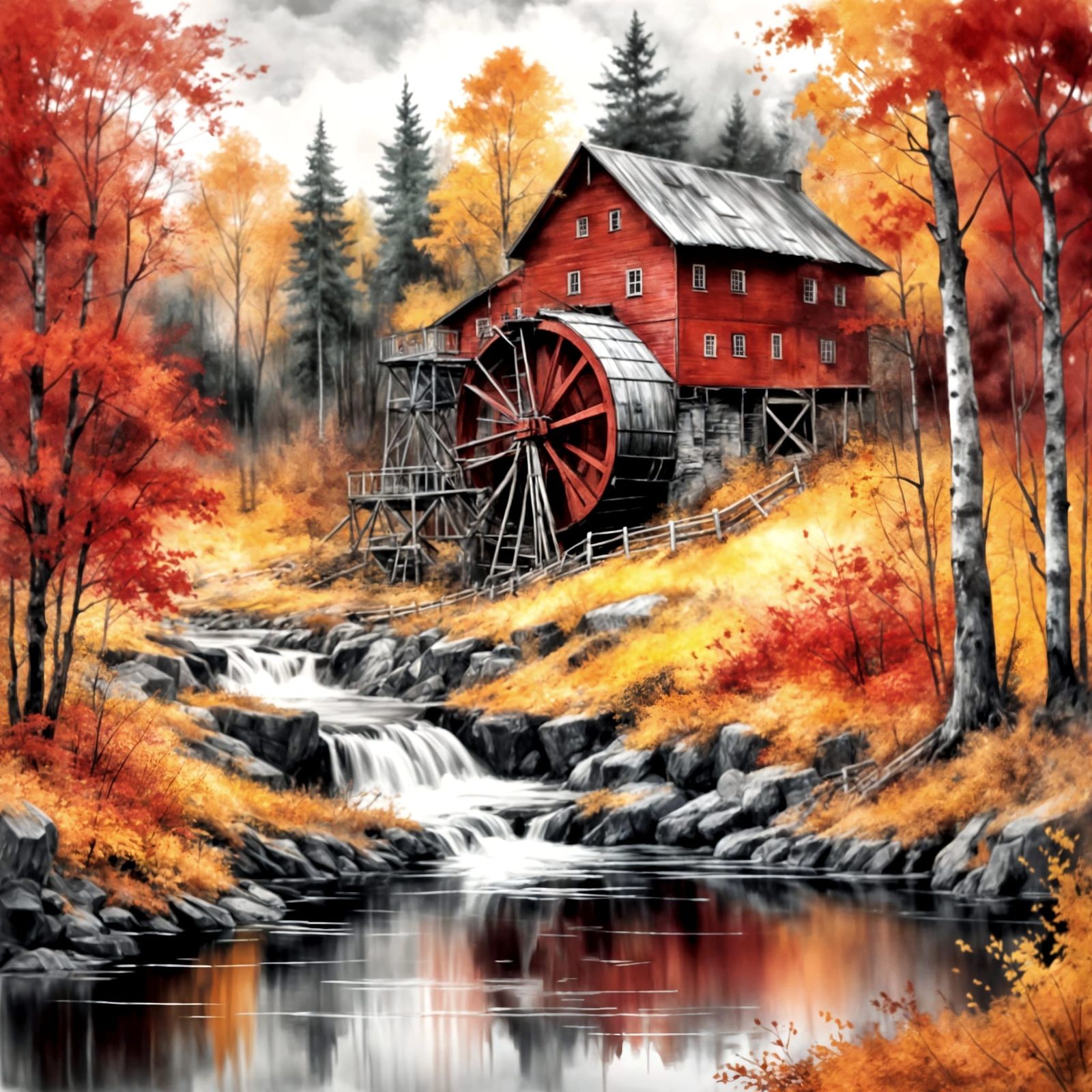 Old Red Mill in Autumn  by @Kimby