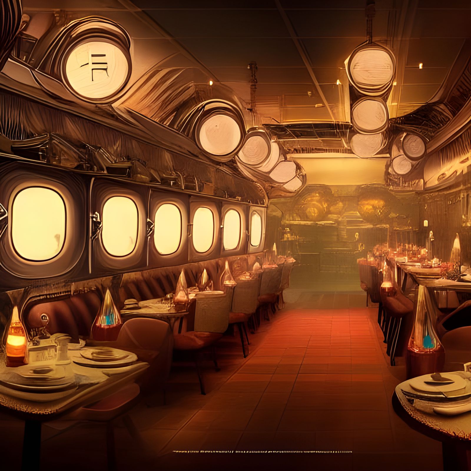 Retrofuturistic restaurant 2035. undefined