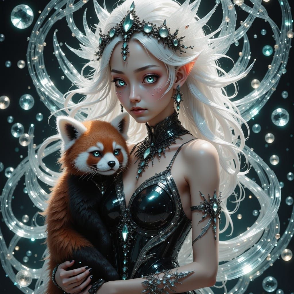 <lora:Glass Aesthetics Fx:1.0>, A stunning, elegant, and refined female elf with pale, translucent skin, she has long, flowing, and lustrous...