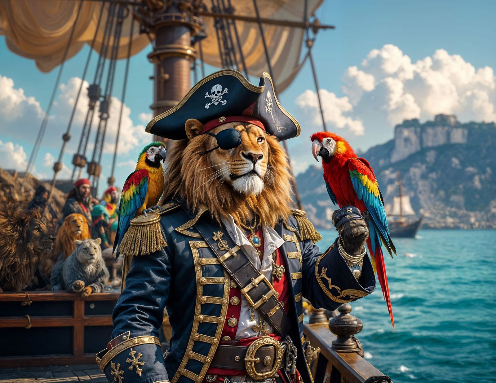  Majestic Captain Lion, with a nice parrot on its shoulder  by @MARIUS CHIVU
