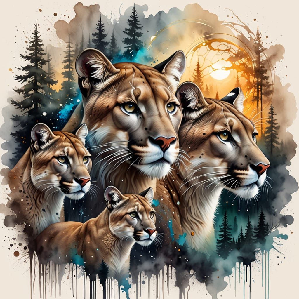 Mountain Lions Family Portrait